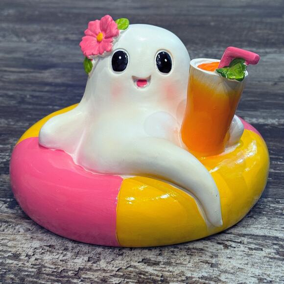 Summerween Halloween Ghost On Pool Float Drink Flower Figurine TikTok Viral NEW - Picture 10 of 10